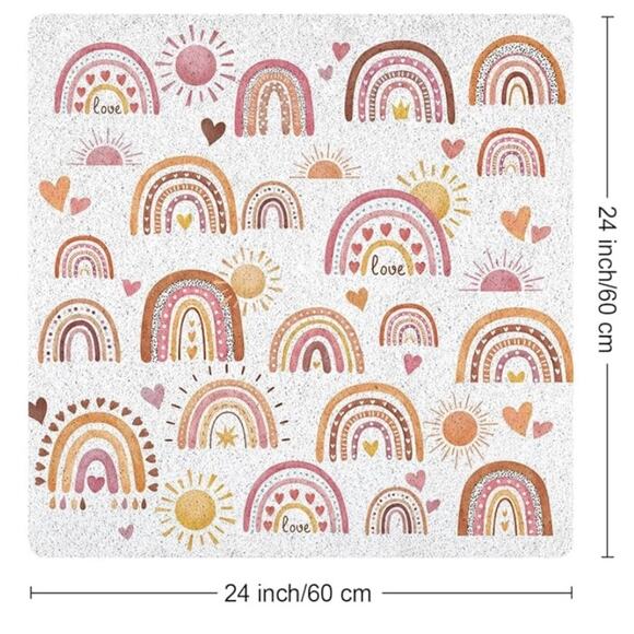 PVC Loofah Style Bath Mat Rainbow Motif 24” x 24” - Picture 4 of 7